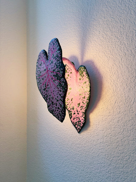 Wireless Pink Caladium Leaf Wall Sconce