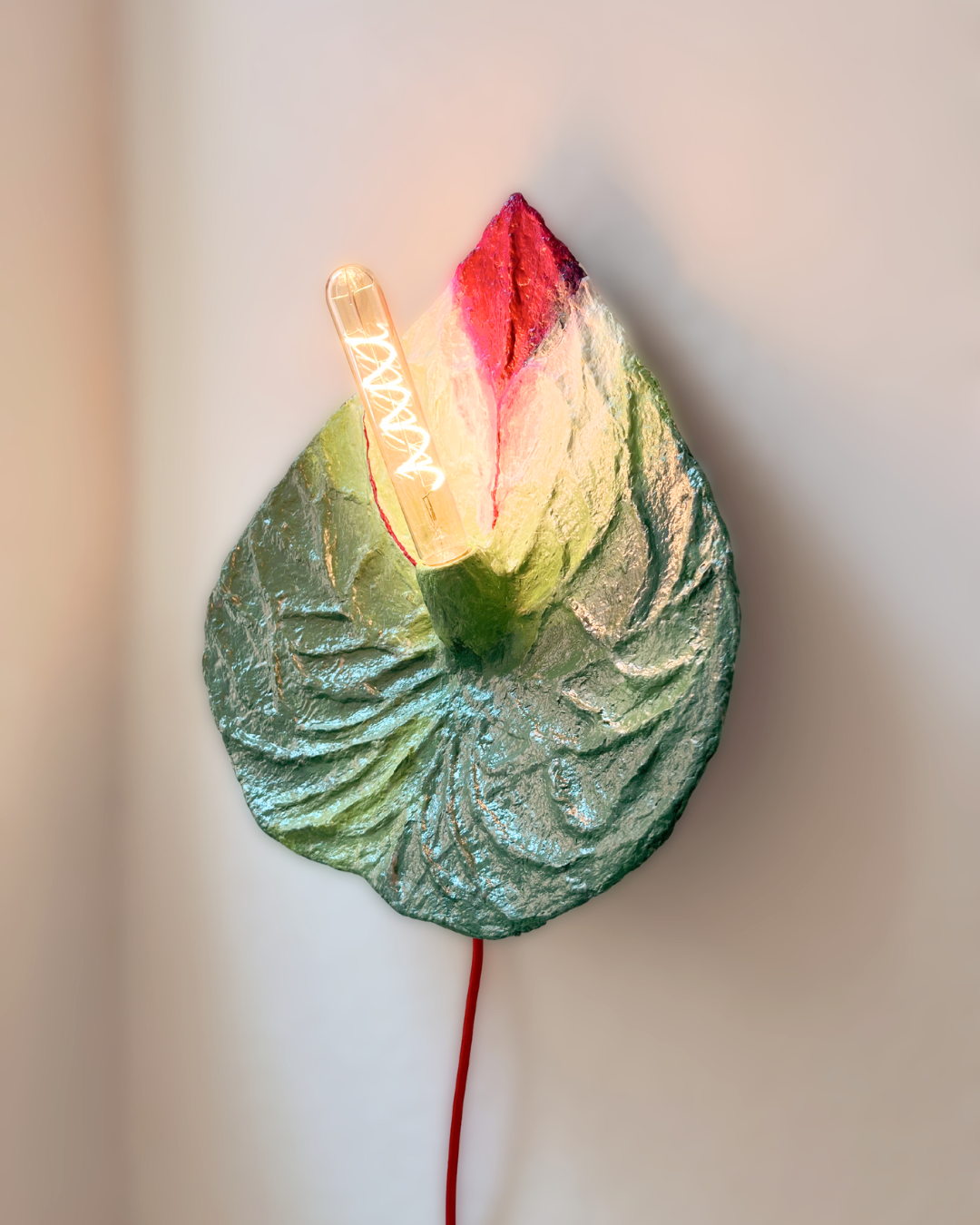 Anthurium Sconce - Deep Red - Rich Green