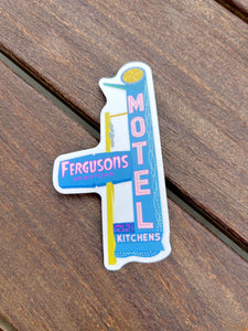 A listing photo showcasing a hand-drawn sticker of the Fergusons Downtown sign. The sticker, created by Ashley Zabarte, owner of Hey Maker inside Fergusons Downtown, captures the vibrant colors and intricate details of the iconic sign, paying tribute to the rich history and artistic energy that define Fergusons Downtown.